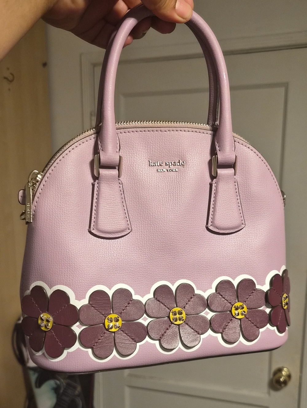 kate spade light pink dome satchel with mauve floral trim
